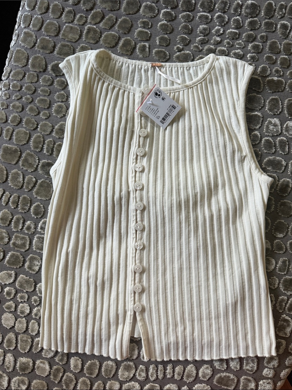 Free People Cream Ribbed Button-Front Tank
